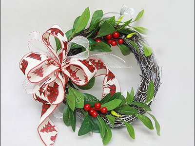 Vòng nguyệt quế Noel nửa vòng thắt nơ ĐK30cm VNGQ-X-43